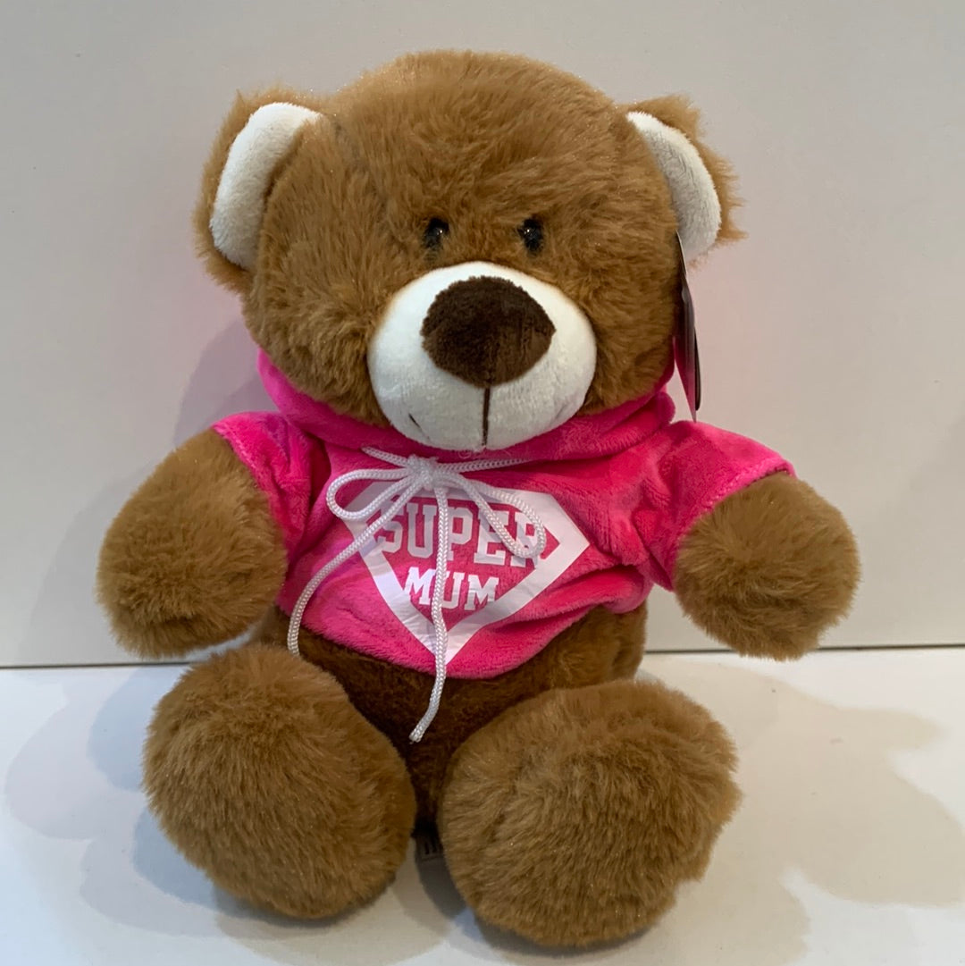 Super Mum Hot Pink Hoodie Bear